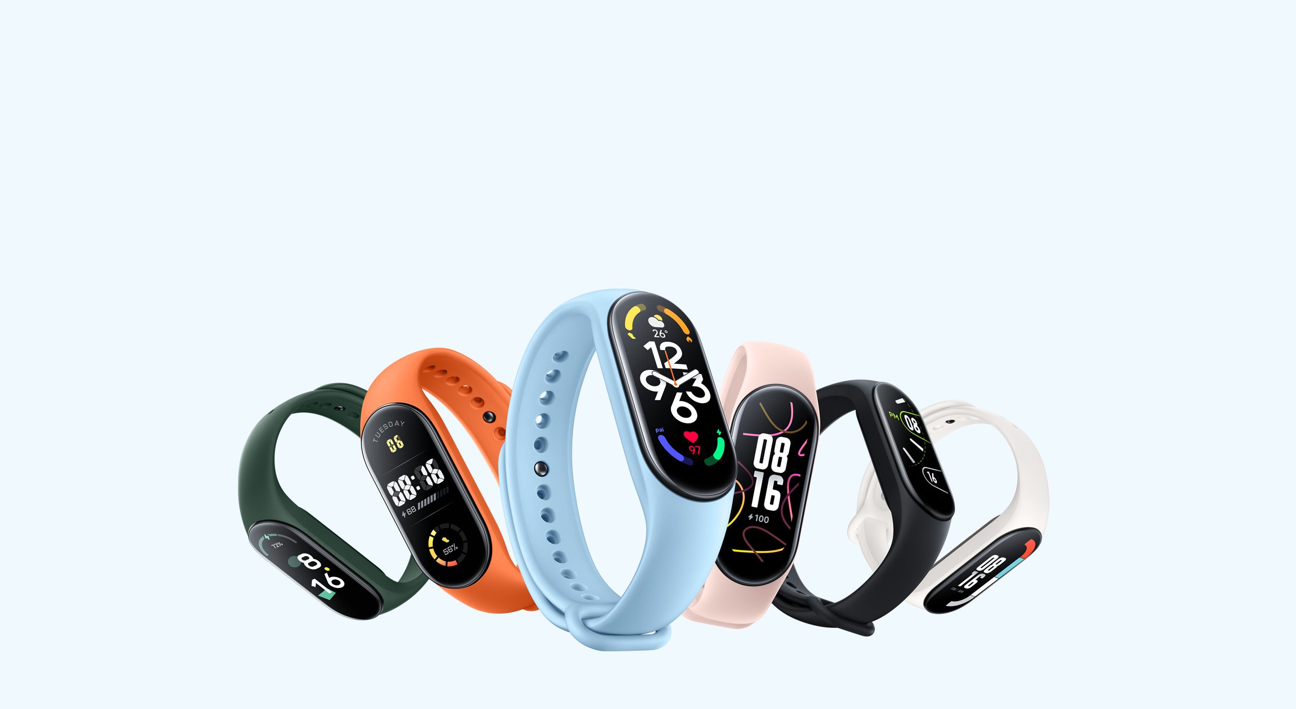 Xiaomi Band 7 oferece diferentes cores e tipos de pulseiras e watch faces.