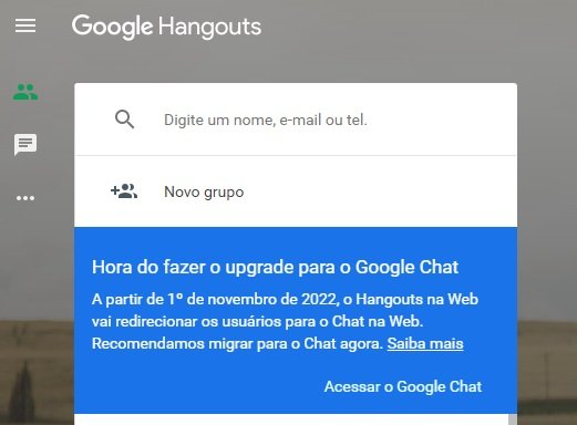 O aviso de migração para o Google Chat.