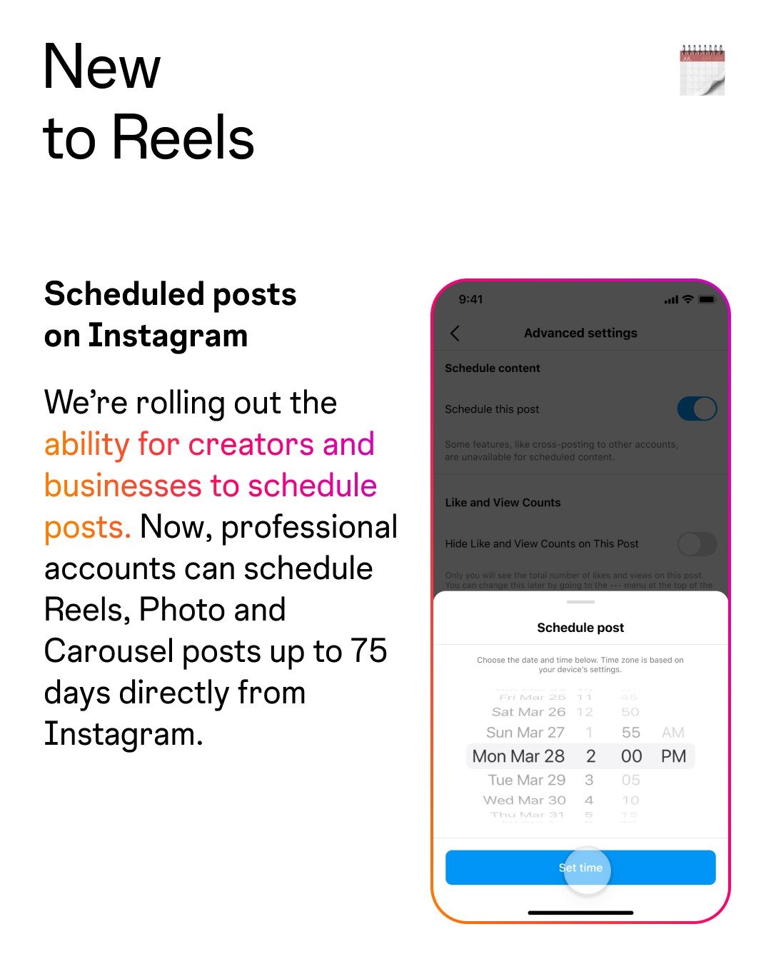 Nova ferramenta permite o agendamento diretamente pelo app do Instagram.