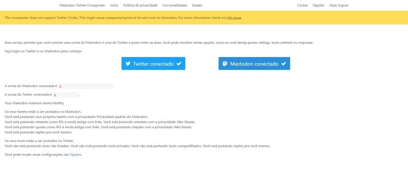 Após conectar as contas das duas redes sociais, é possível gerenciar os conteúdos que serão compartilhados.