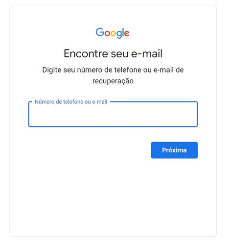 Informe o seu e-mail ou telefone nessa tela para continuar com as etapas de verificação. (Fonte: TecMundo/Reprodução)