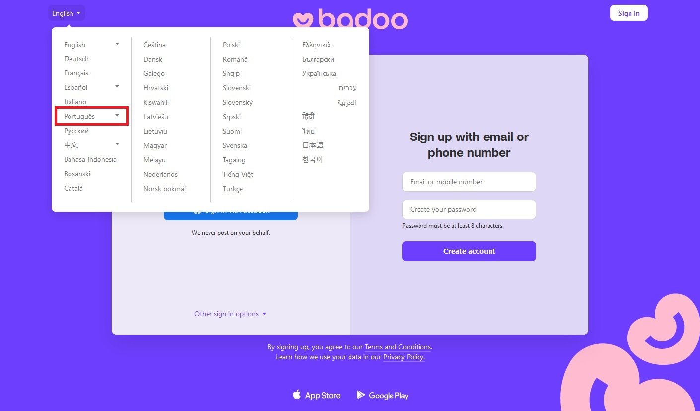 O Badoo conta com suporte para mais de 60 idiomas diferentes