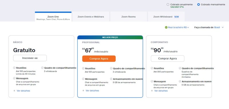O Zoom traz uma série de pacotes para o plano individual