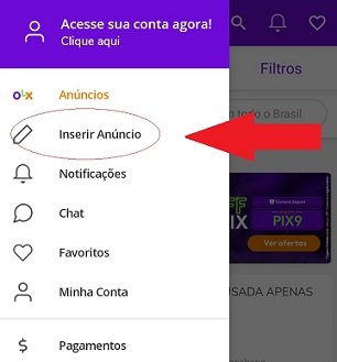 Clique em "inserir anúncio" ou "anunciar agora"