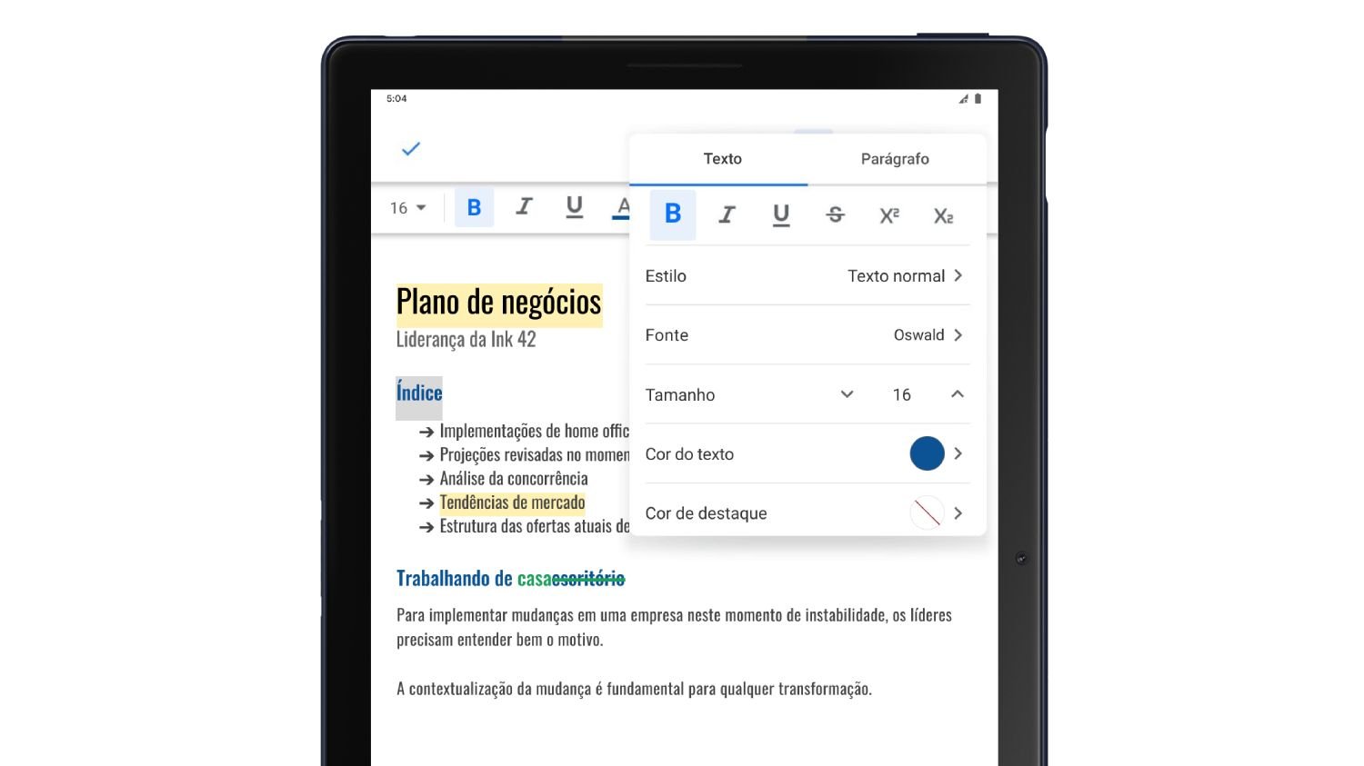 Com suporte a mouse, o Google Docs fica mais simples de ser usado em tablets.