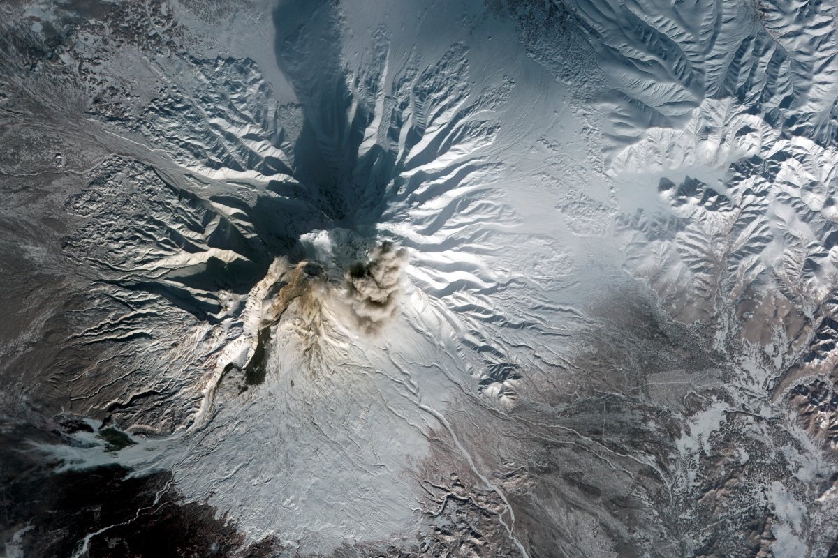 Vista aérea do vulcão Shiveluch, na Rússia