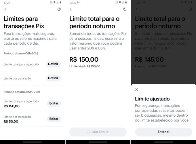 O usuário pode escolher diferentes limites para cada período do dia.