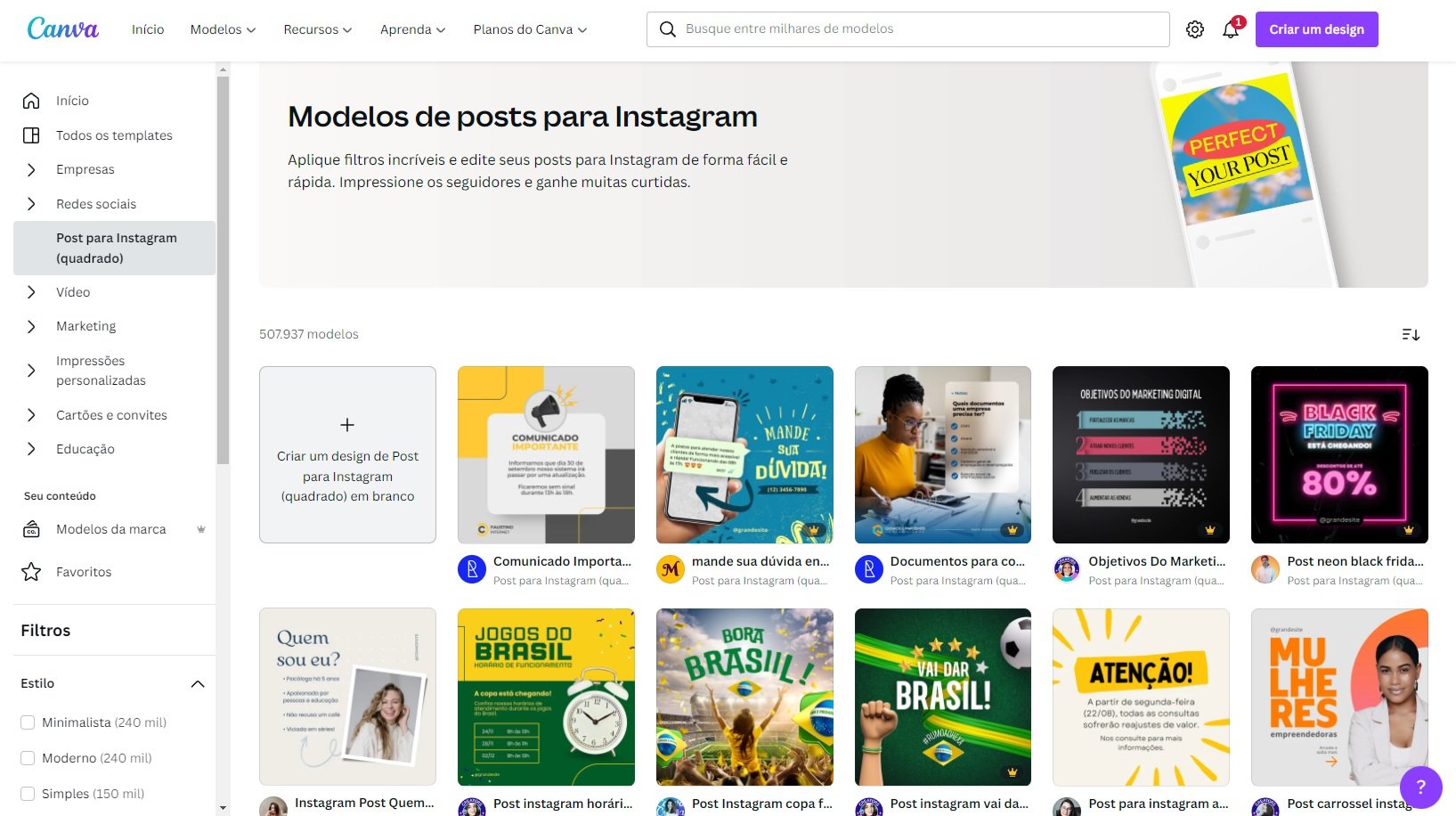 O Canva é um aplicativo que traz modelos pré prontos para o Instagram