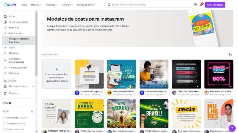 O Canva é um aplicativo que traz modelos pré prontos para o Instagram