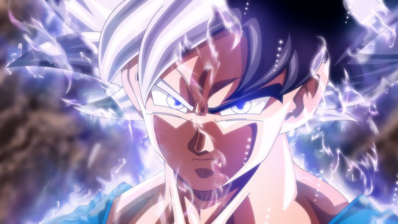 Goku durante a transformação Instinto Superior