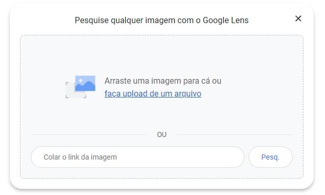 Você pode arrastar ou procurar a imagem em um diretório no seu PC