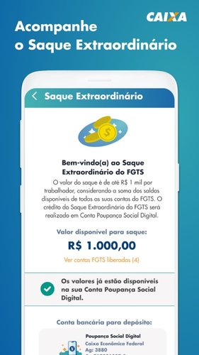 A disponibilidade do benefício pode ser consultada no app FGTS da Caixa.