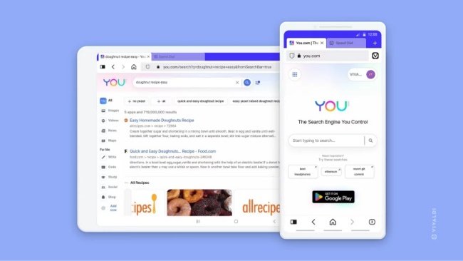 O You.com se tornou o sistema de busca padrão no Vivaldi.