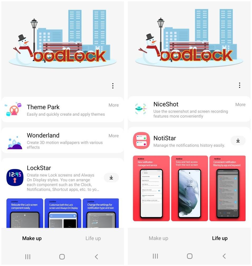 O app possui módulos com diferentes funcionalidades, como Theme Park, Wonderland, NiceShot, dentre outros