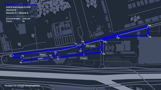 Desenho do circuito da Fórmula E no Sambódromo do Anhembi.