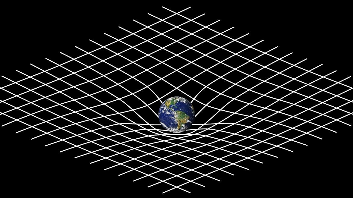 Representação da curvatura do espaço-tempo devido à presença de um corpo massivo.