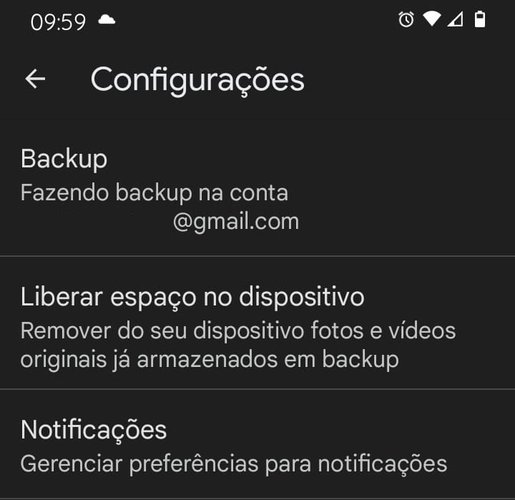 A área de configuração de Backup foi renomeada após atualização.