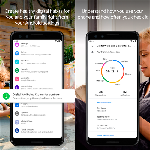 Em "Configurações", vá na opção "Bem-estar digital" (Digitalwellbeing, em inglês) para monitorar o uso do celular.