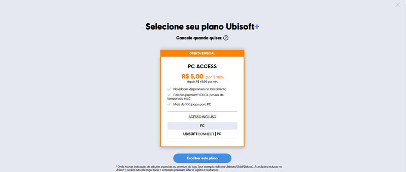 Tela de planos do Ubisoft+ - Imagem: Captura de Tela