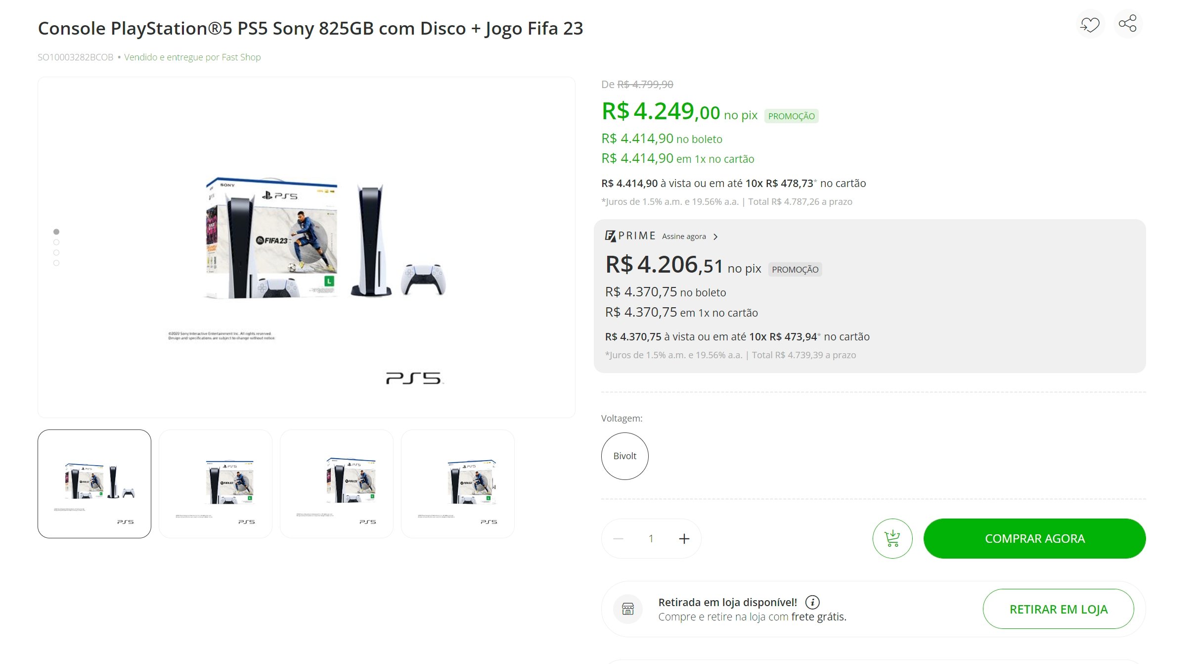 Console Playstation 5 825GB com Jogo Fifa 23 - Branco