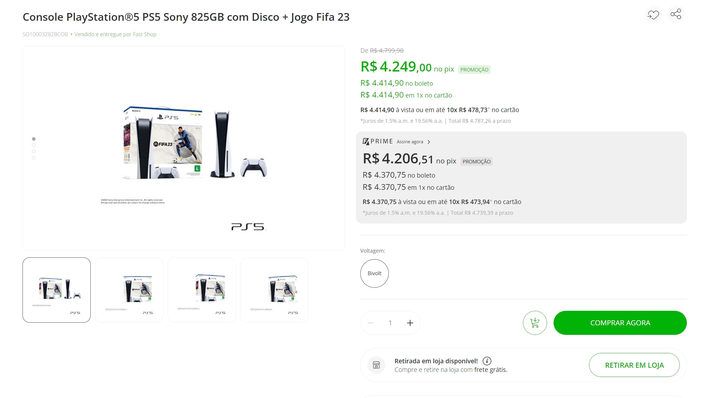 Console Playstation 5 + Jogo Fifa 23 – Ps5 – SONY – Promoção do Dia