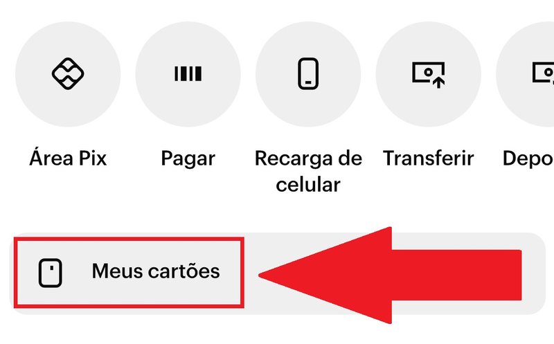 Acesse a opção "Meus cartões" para fazer o pedido de um adicional