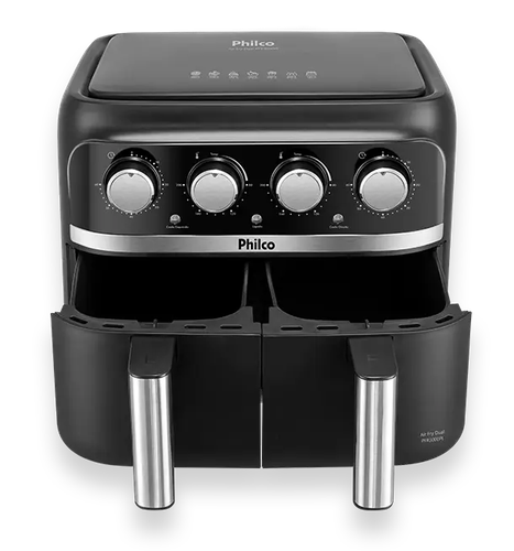 Nova air fryer oferece dois cestos independentes de 4 litros.