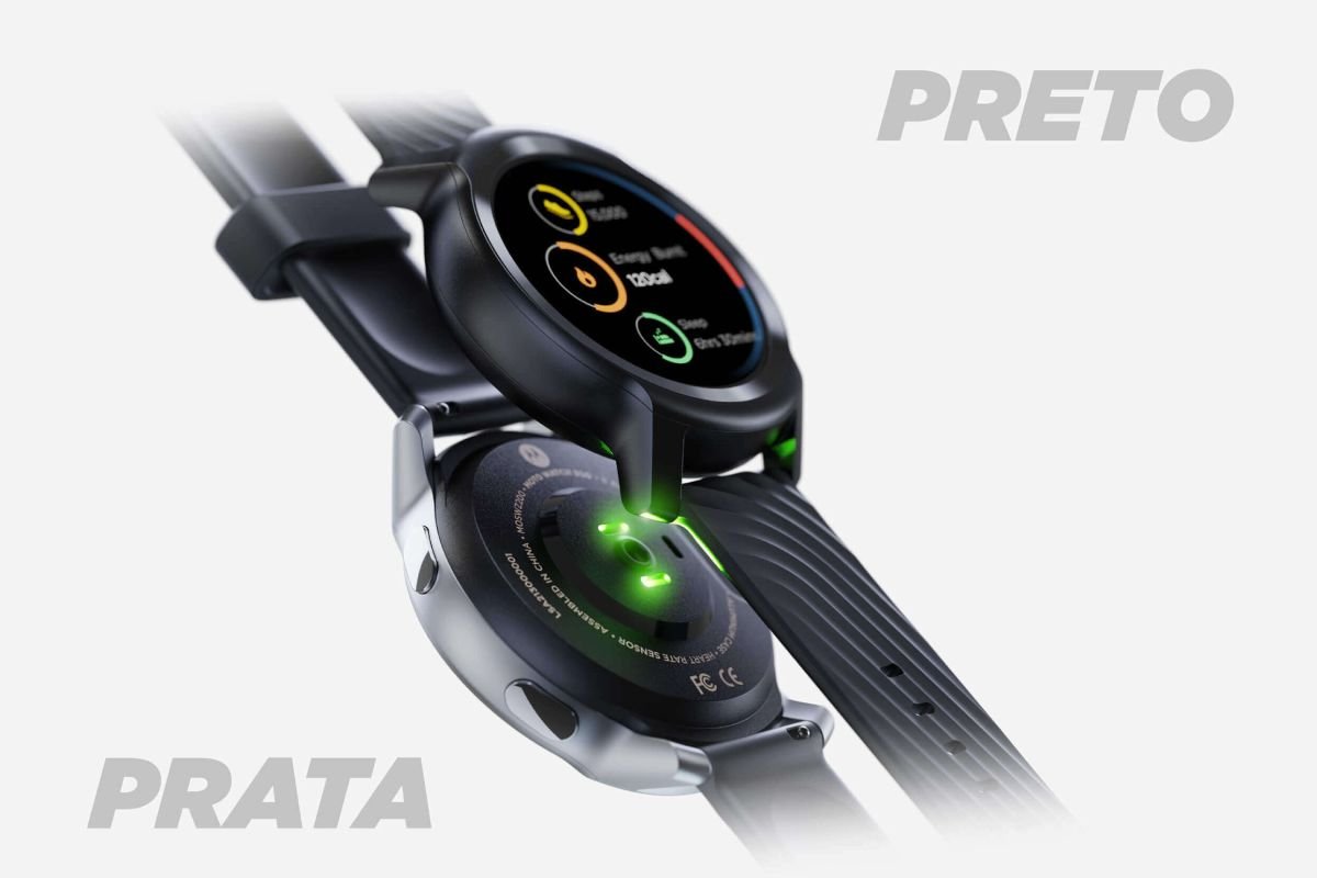 O Moto Watch 100 tem duas opções de cores: preto e prata.
