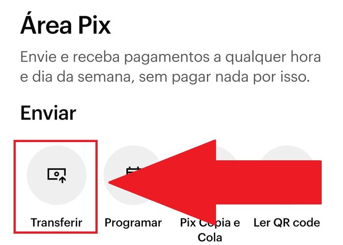 Procure pela opção "Transferir" na tela principal da área do PIX