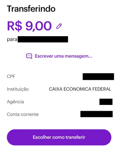 É importante conferir os dados antes de prosseguir, pois caso a transferência seja feita para outra pessoa, não há como voltar atrás