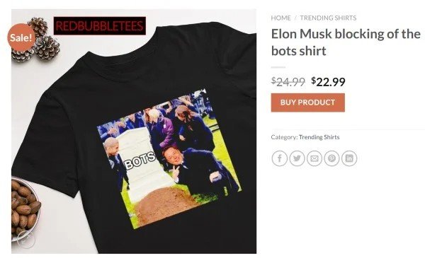 As camisetas com os memes de Elon Musk são vendidas em diversos sites.