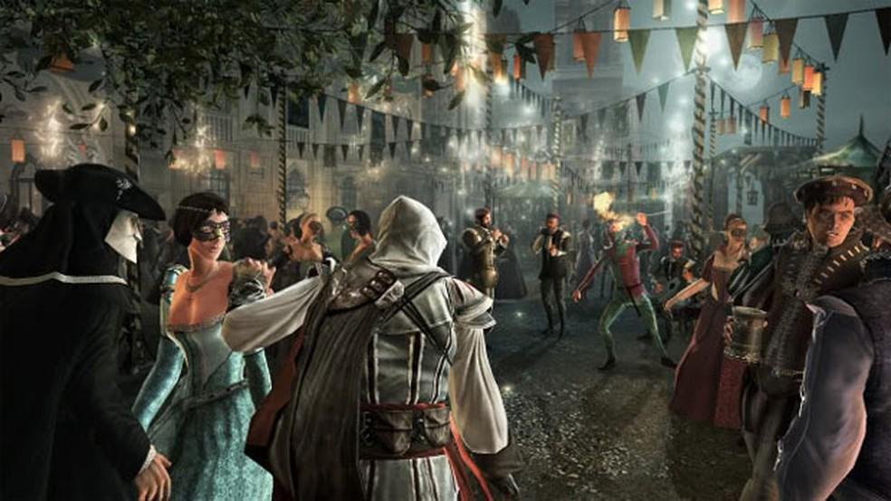Assassin's Creed 2 é um game que retrata um Carnaval diferente do brasileiro em seu enredo. (Fonte: Ubisoft/Reprodução)