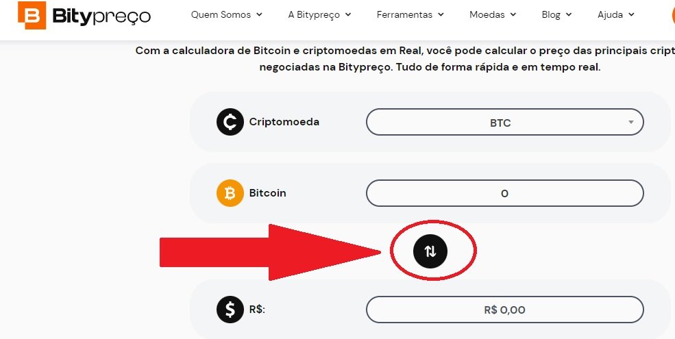 A Bitypreço permite a escolha de conversão de Bitcoin para real ou o inverso