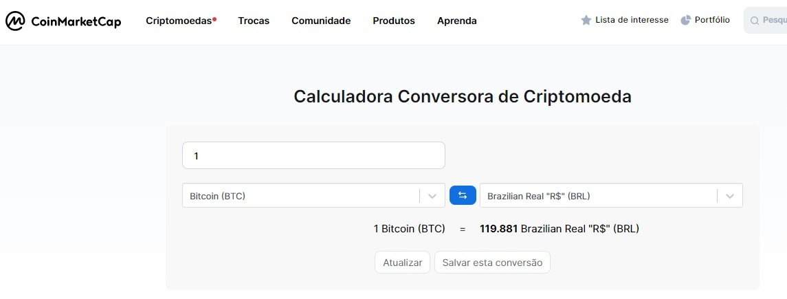 A ferramenta de conversão CoinMarketCap permite converter Bitcoin para moedas centralizadas e para criptomoedas