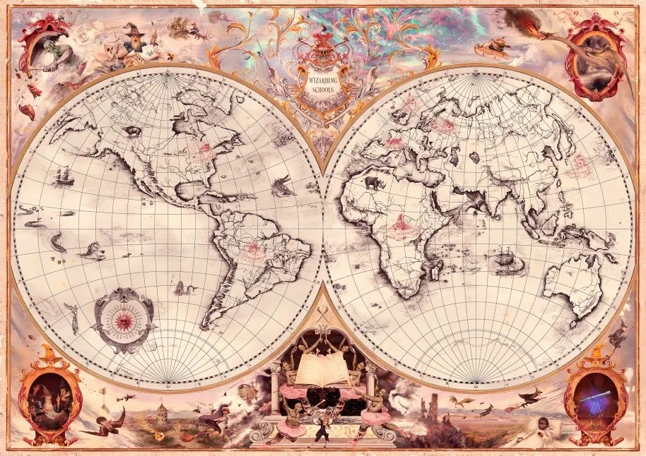 Mapa completo com todas as escolas de magia e bruxaria de Harry Potter. (Wizarding World/Reprodução)