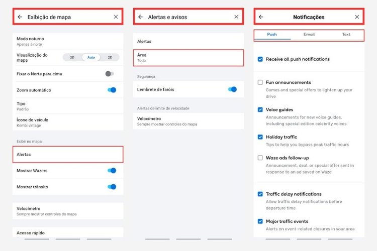 Captura de tela do menu de configurações.