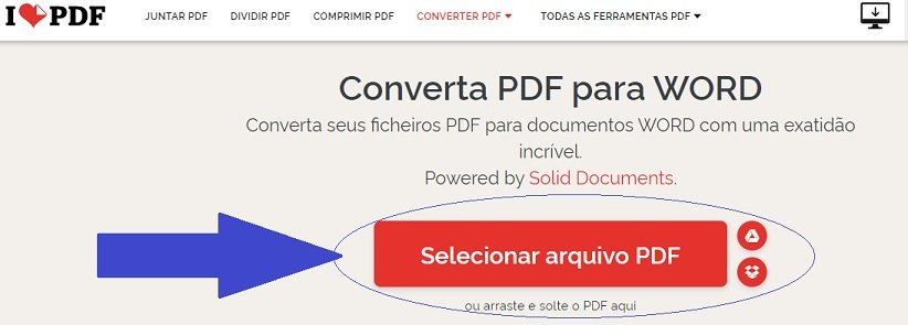 Faça o carregamento do arquivo PDF que vai converter para Word