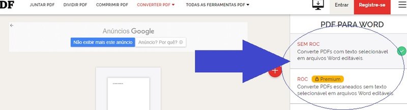 Defina os critérios que deverão ser usados na conversão do PDF para Word