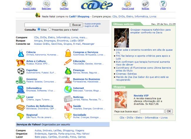 Buscador Cadê?, como era visualizado em 2002.