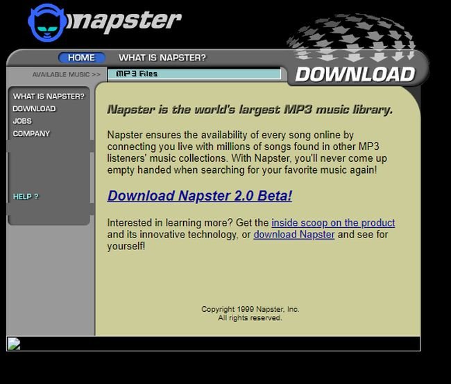 Napster pouco tempo após o lançamento, em 1999.