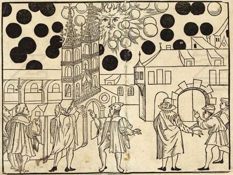 Registro de um fenômeno celeste em Basiléia (Suíça) ocorrido em 1566