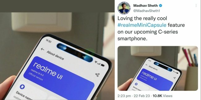 O CEO da Realme chegou a divulgar a foto do celular com ilha dinâmica, mas apagou o tweet.