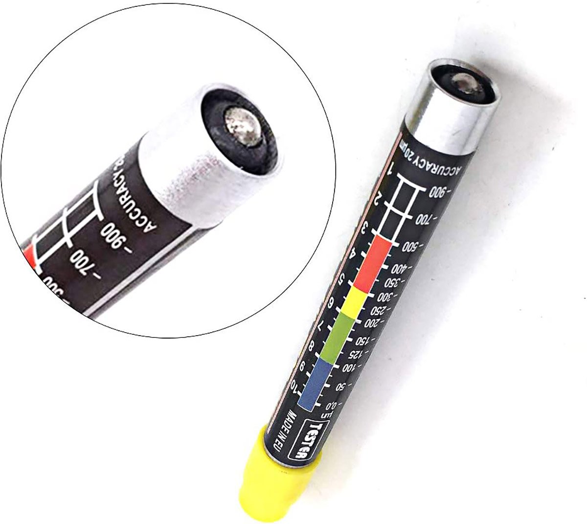 O segredo da caneta medidora de tinta é sua ponta magnética que mostra se a tinta está mais ou menos próxima da superfície metálica. (Fonte: Reprodução)