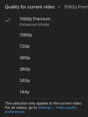 Imagem da nova opção “1080p Premium” do YouTube.