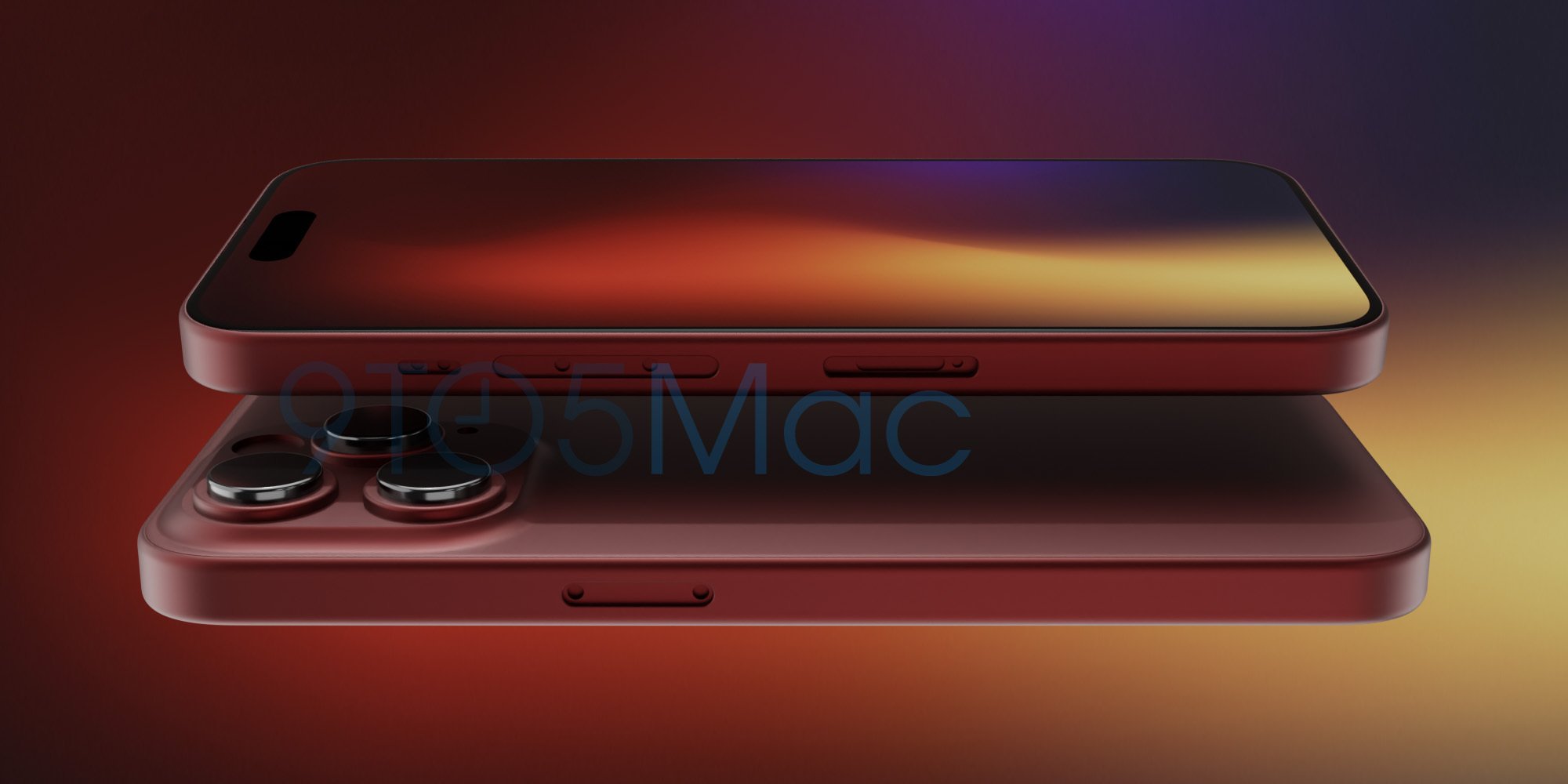 Imagem de renderização do iPhone 15 Pro vermelho-escuro.