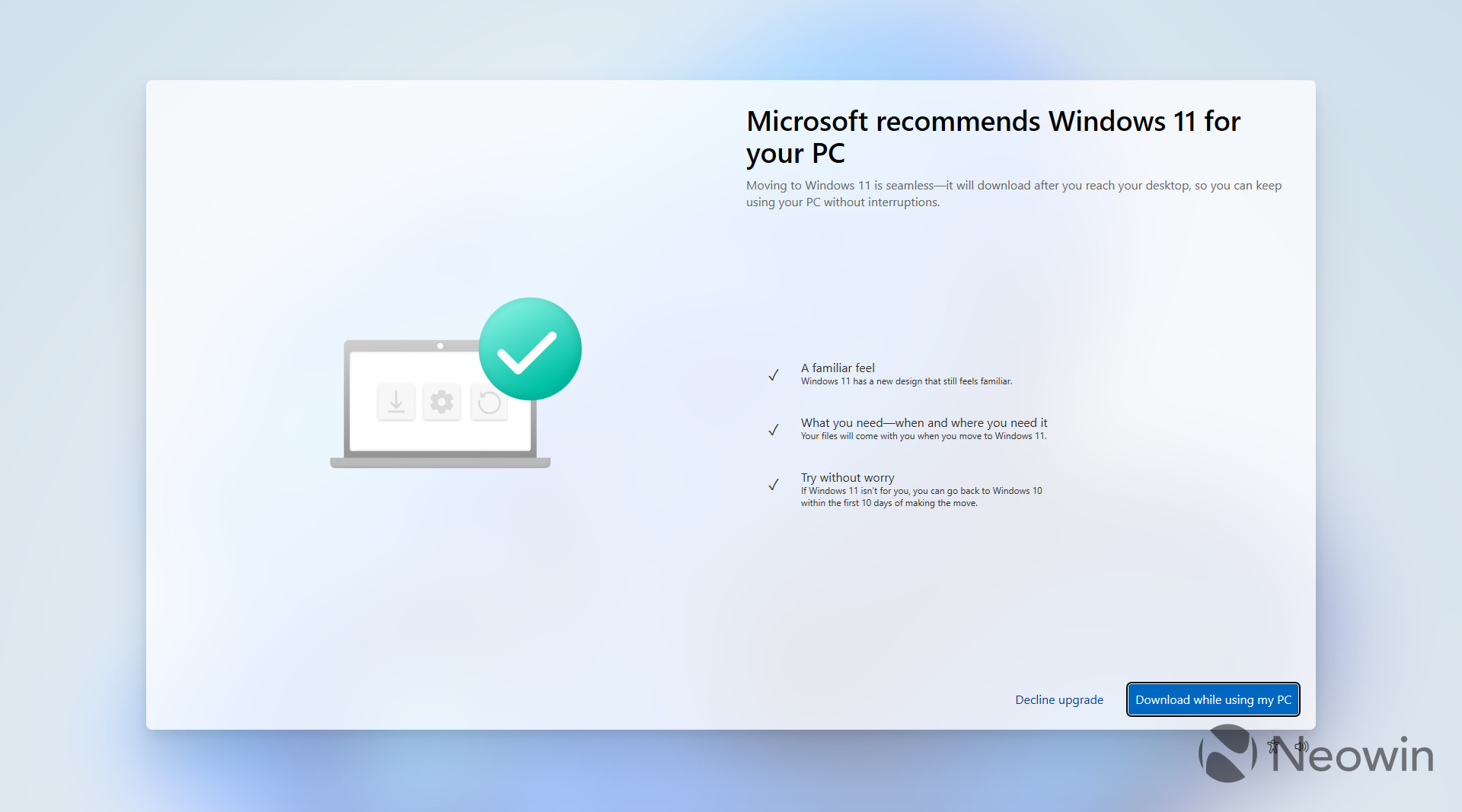 Anúncio insiste mais uma vez na instalação do Windows 11 ao ser recusado.