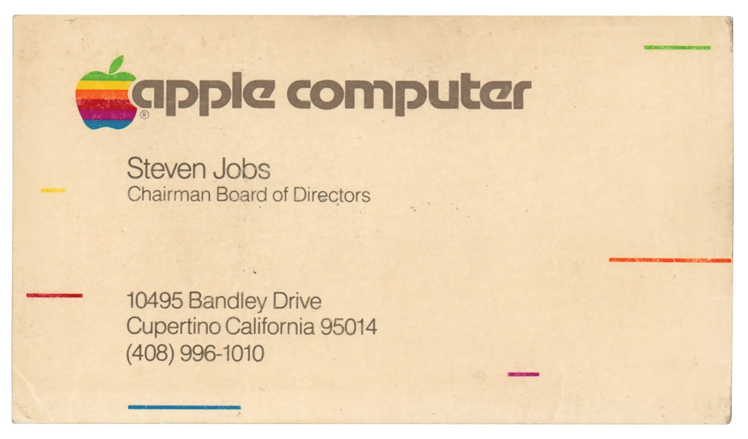 Um cartão de visitas de Steve Jobs de 1983 também está sendo leiloado.