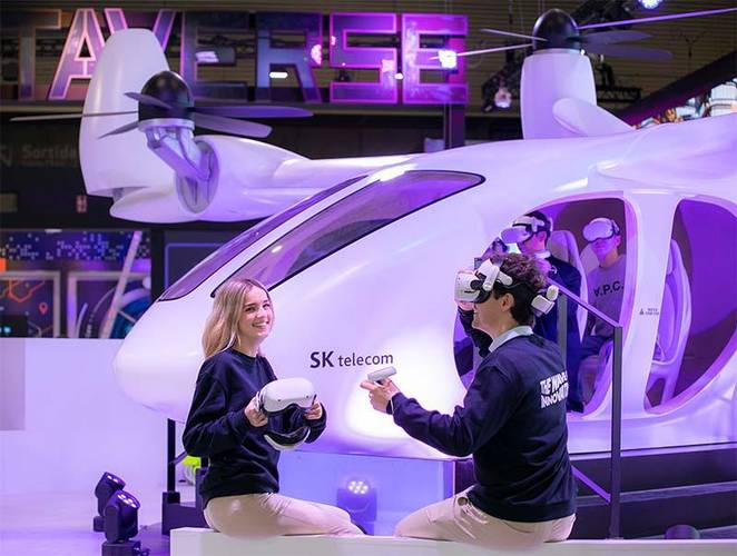 SK apresentou conceito de táxi voador durante o MWB 2023. (Fonte: SK Telecom/Divulgação)