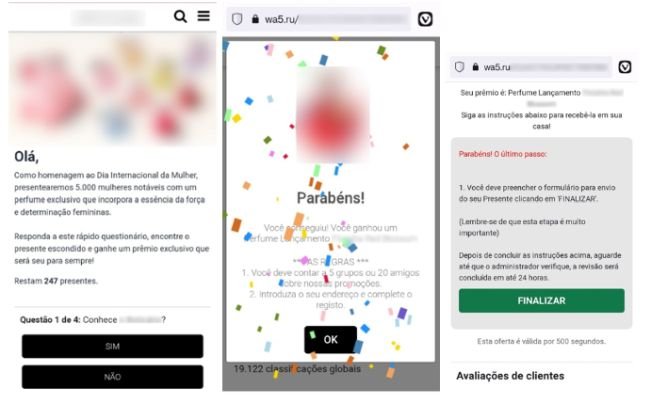 Site fraudulento utilizado na campanha, com o objetivo de roubar dados das vítimas.