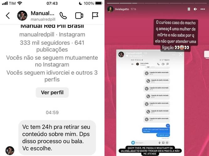La Gatto expõe conversa em que sofre assédio de Thiago Shutz.